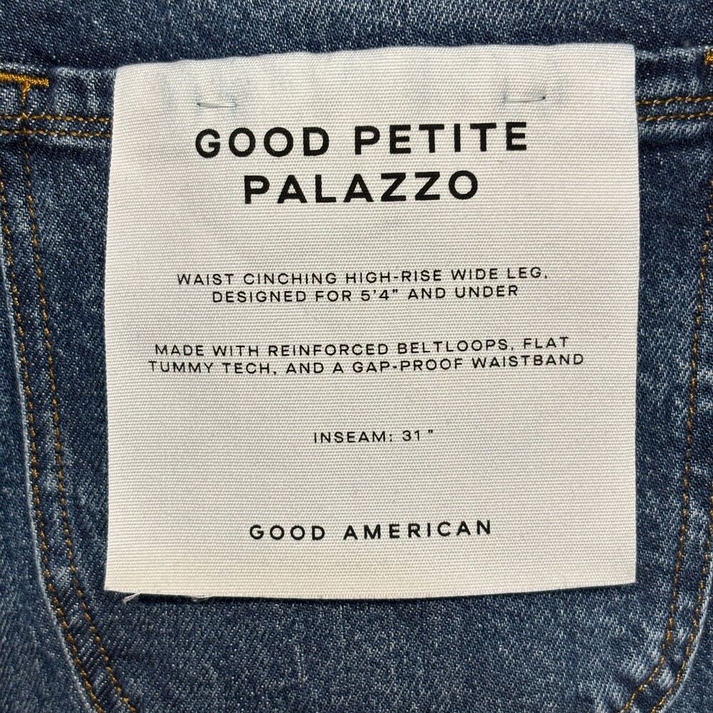 Good American Good Petite Palazzo Wide Leg Jeans Size 14/32 Denim C131 -15 - Picture 10 of 16
